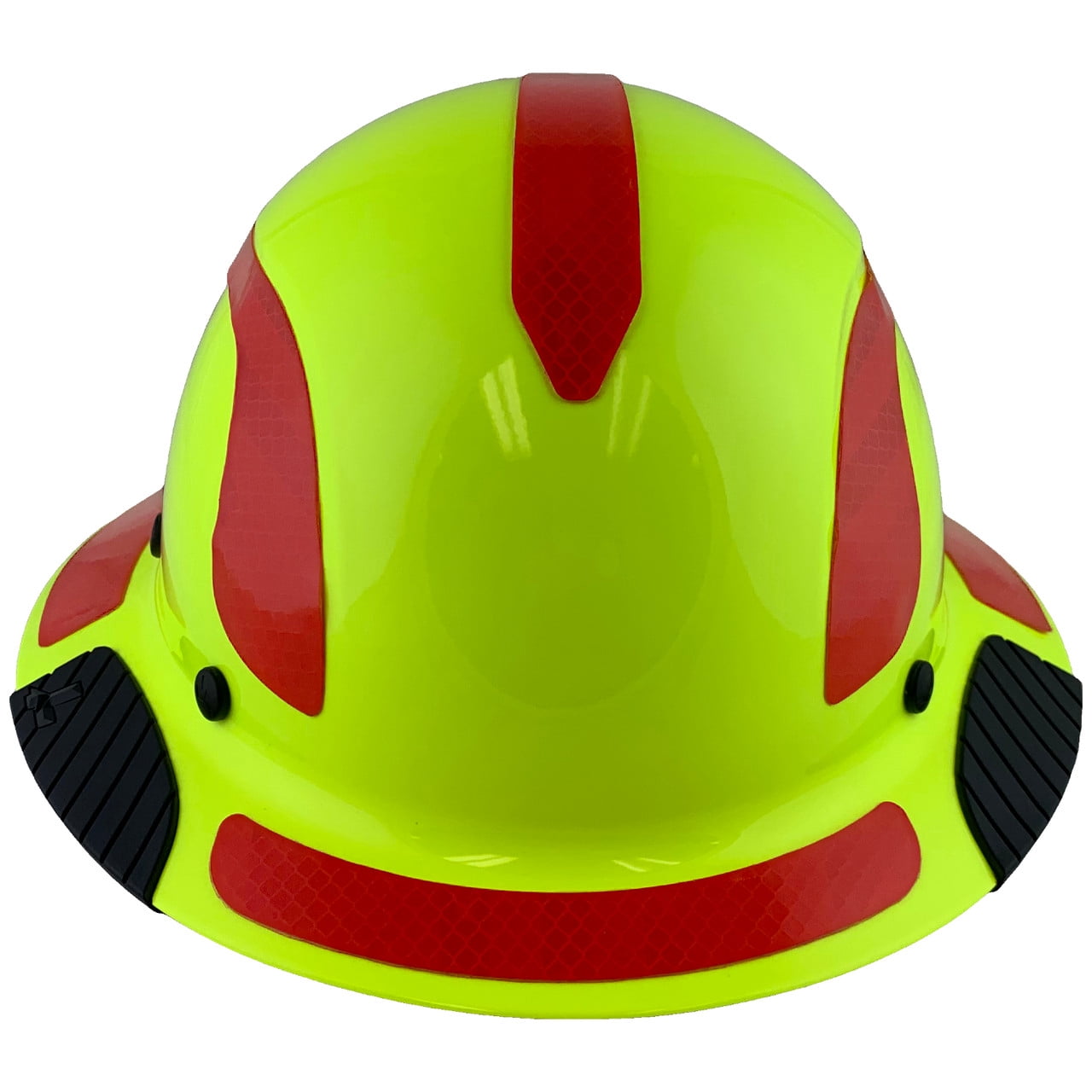 DAX Fiberglass Composite Hard Hat - Full Brim High-Viz Lime with Reflective Red Decal Kit Applied
