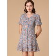 thumbnail image 2 of Allegra K Minivestido floral de manga corta con volantes casuales y botones para mujer Azul S Unique Bargains Alinear, 2 of 6