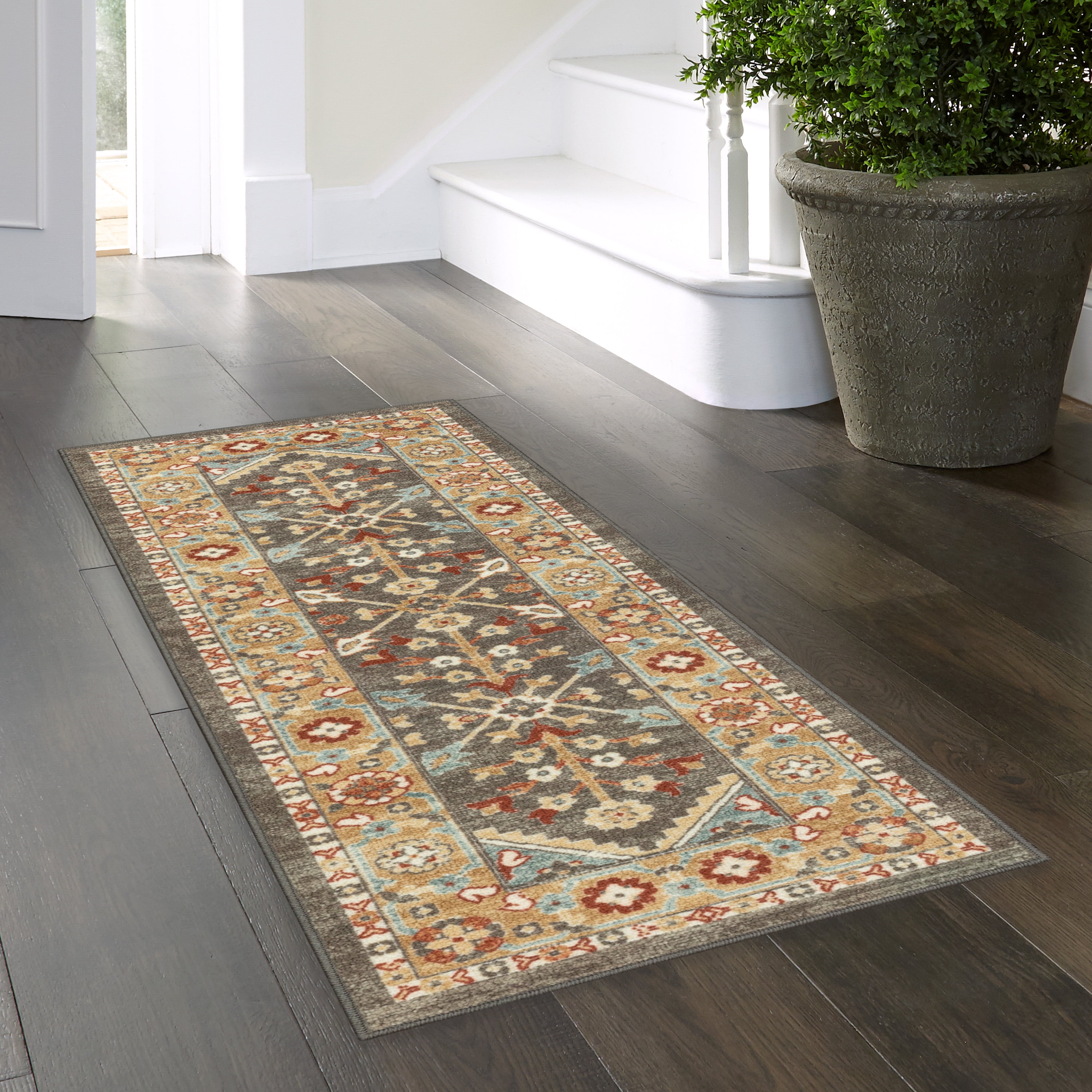 (2 pack) Mainstays Persian Border Medallion Loop Print Rust Brown Indoor Runner Rug, 1'8"x5'