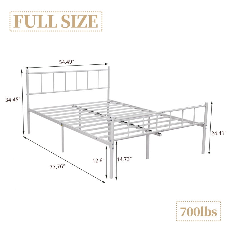 Caxkun Full Size Classic Metal Platform Bed Frame Steel Slat Support, White
