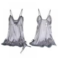 thumbnail image 6 of Women Lingerie Satin Lace Chemise Nightgown Sexy Full Slips Sleepwear Sexy Suspenders V-neck Solid Color Nightdress, 6 of 7