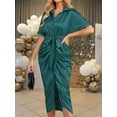 thumbnail image 6 of Hanerdun Womens Satin Shirt Dress Ruched Party Wrap Dresses Short Sleeve V Neck Button Down Maxi, 6 of 8