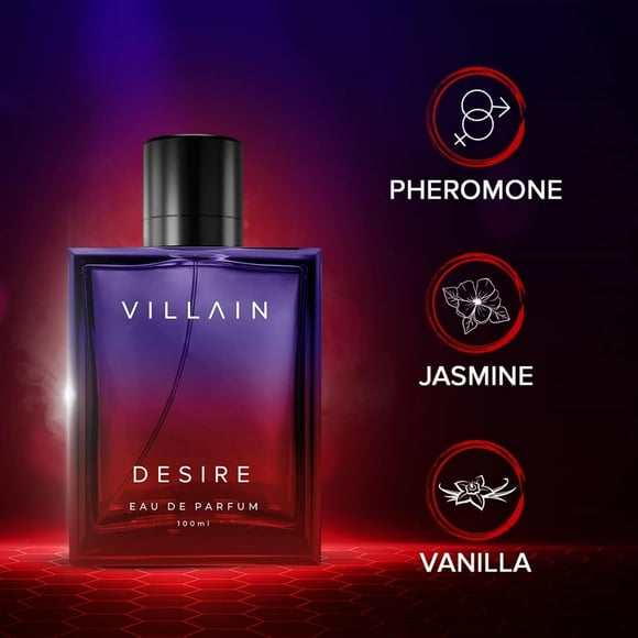 Villain Desire Eau De Parfum For Men 100ml, 3.4 Fl.oz. | Long Lasting & Strong Premium Fragrance Liquid Scent - With Vanilla, Amber & Patchouli Notes | Luxury Perfume For Boys