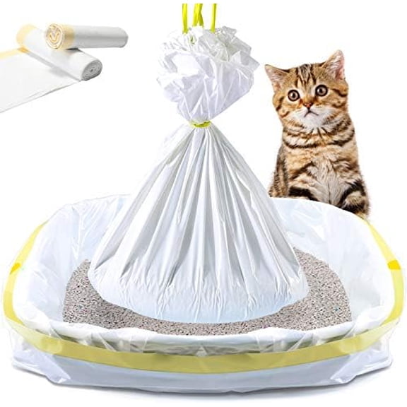 Cat Litter Box Liners, 14 Count Jumbo Extra Durable Large Drawstring Kitty Litter Pan Bags Cat Waste Litter Bags Pet Supplies 36" x 18"