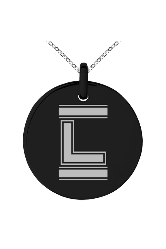 Stainless Steel Letter L Initial Empire Monogram Engraved Small Medallion Circle Charm Pendant Necklace