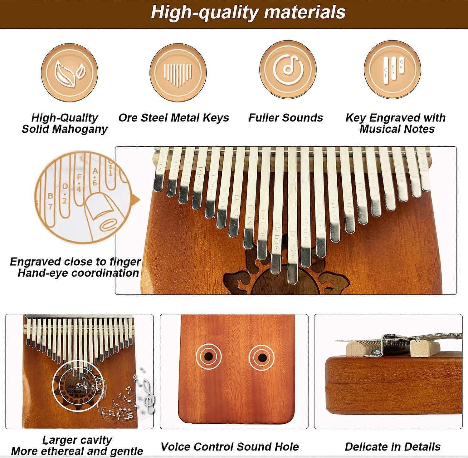 17 Keys Mahogany Marimba Instrument Thumb Piano Portable Mbira Sanza Finger Piano With Learning Instructions Tuning Hammer Dielianhua