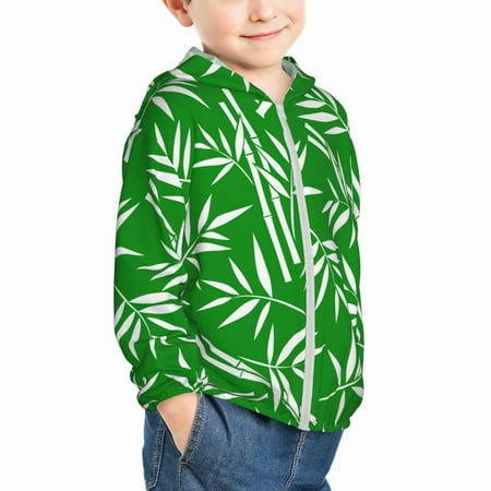 

Uemuo Bamboo Pattern Rash Guard for Boys Girls Long Sleeve Swim Shirts UPF 50+ UV Sun Protection Hooded Fishing Shirt with Pocket for Kid-3 Years