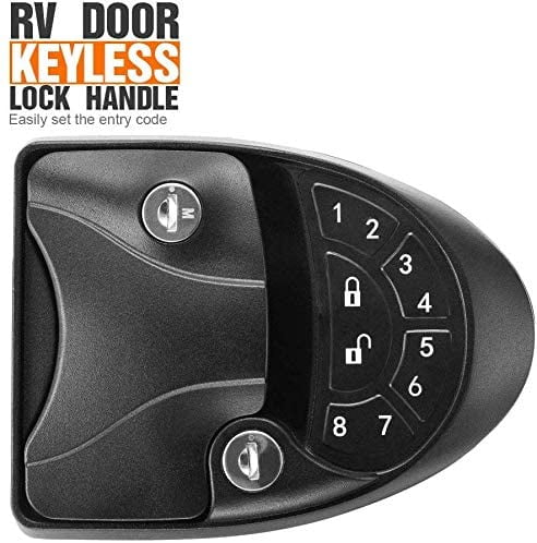 MKING RV Keyless Entry Door Lock Handle Latch 20Meter Wireless Remote Control for Trailer Caravan Camper Lock with Keypad & Fob 
