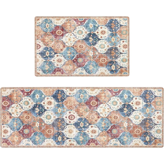 Anti Fatigue Kitchen Mats for Floor 2 Piece, Farmhouse Kitchen Rugs And Mats Non Slip Kitchen Mats for Floor Waterproof Cushioned Comfort Standing Mat for Kitchen, Office, Home, Sink, Laundry