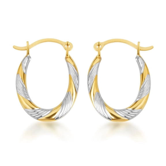 14K Two Tone Gold Diamond Cut Huggie Earrings