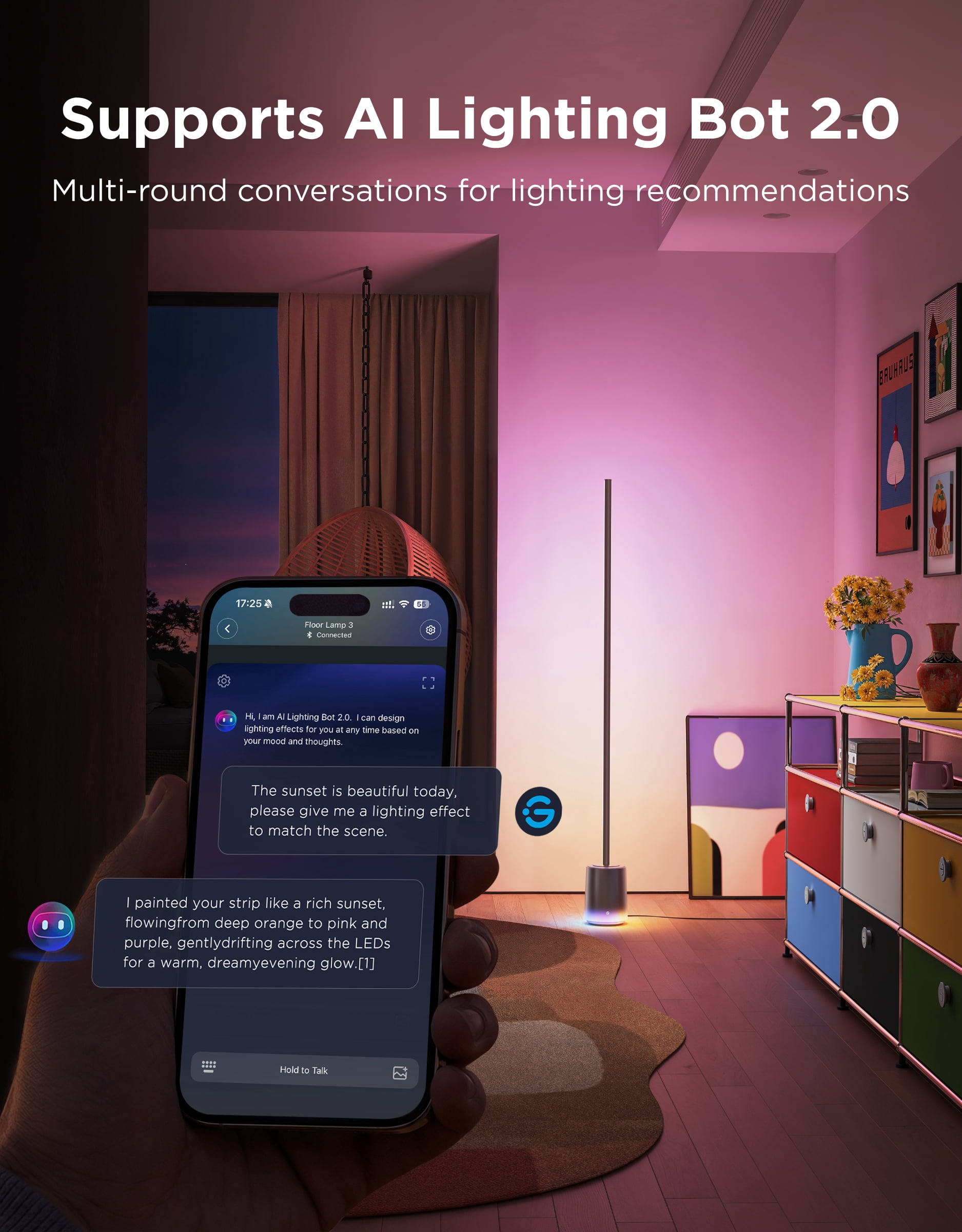 Govee Floor Lamp 3 with Luminblend+ Technology, 2100lm Standing Lamp, Work with Matter,1000K-10000K Modern Floor Lamps for Living Room, Bedroom, Office, Corner Lamp with Dynamic Scenes, DaySync