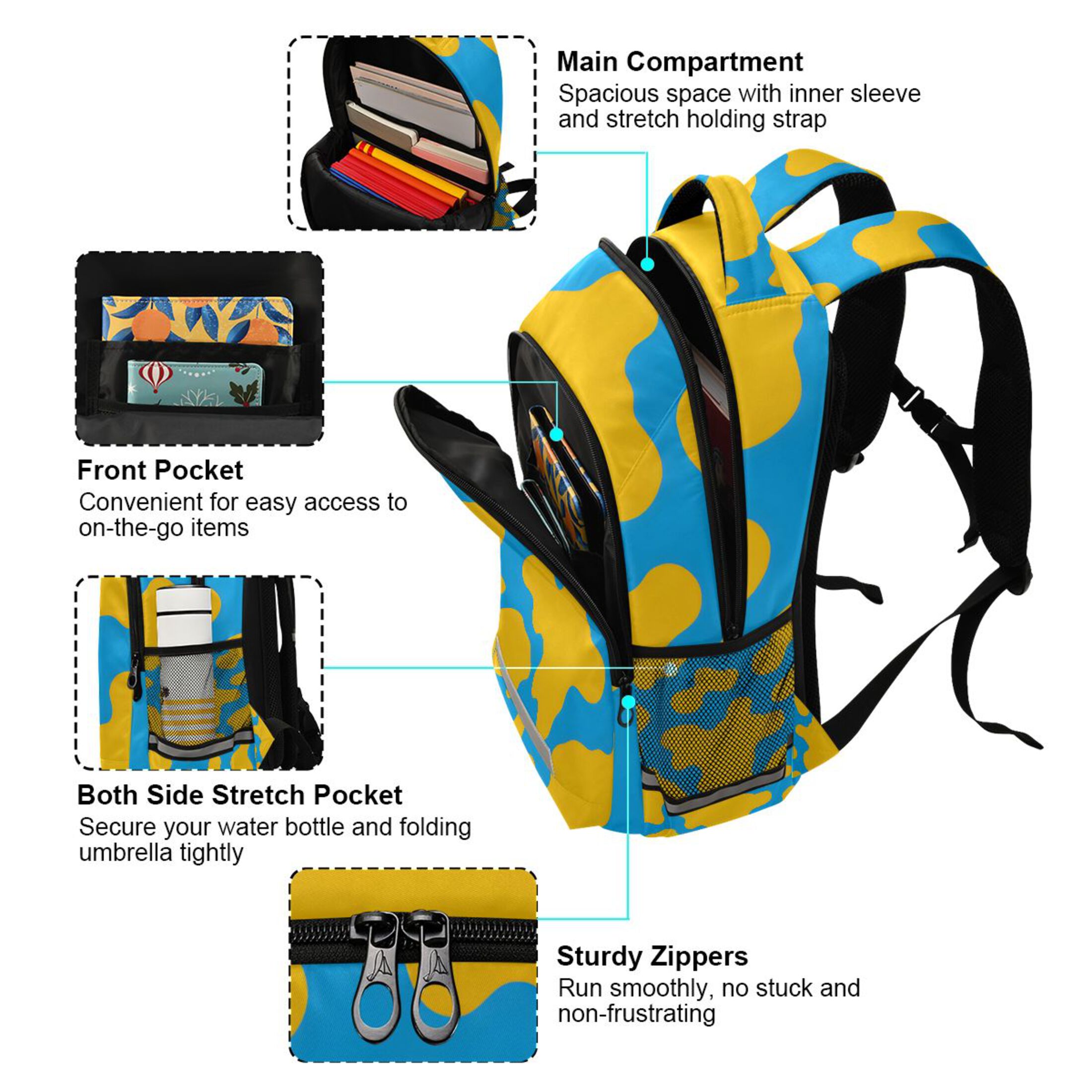 ALAZA Cow Print Backpack Elementary School Bag Bookbag Travel Rucksack
