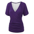 thumbnail image 5 of Pincandy Womens T Shirts Short Sleeve Shirts-neck Summer Casual Lightweight Clothes V Neck Short Sleeve Wrap Front Drape Dolman Tunic Top,Purple,L, 5 of 6