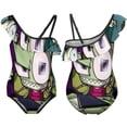 thumbnail image 6 of Cartoon Invader Zim One-Piece Swimsuit for Girls Adjustable One Shoulder Ruffled Swimwear Summer Beach Kids Bathing Suits Sizes 6-12Y, 6 of 7