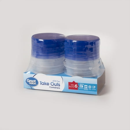 Great Value Mini Round Take Outs Container, BPA Free, 6 Count