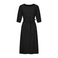 thumbnail image 6 of APEXFWDT Women's 3/4 Sleeve Linen Dress with Belt Summer Casual Crewneck Long Dresses for Women Plus Size Elegant Crewneck A-line Dress for Work Office, 6 of 8
