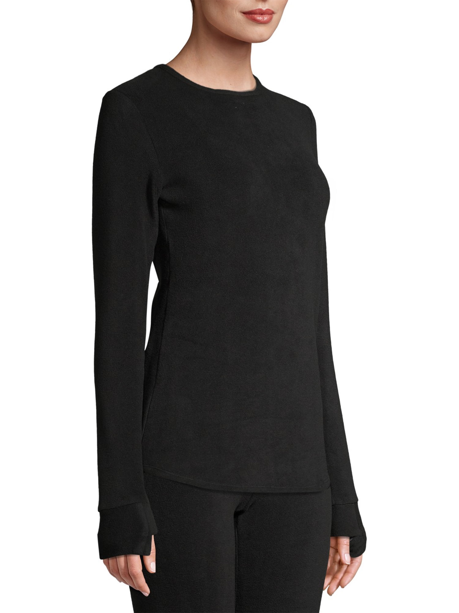 Cuddl Duds ClimateRight by Womens Sueded Warmth Warm Long Sleeve Crew With Thumbholes Top