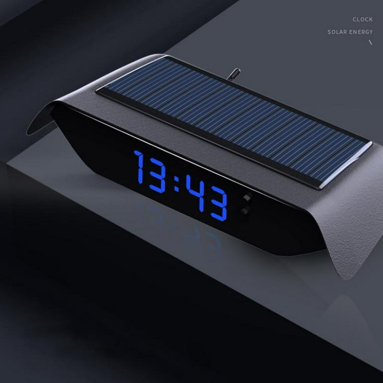 Car Digital Clock with Thermometer Solar Powered Auto Dashboard LCD Digital Electronic Clocks-Multi-Function Universal Wireless Car HUD Head Up