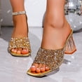 thumbnail image 4 of Gold Heeled Sandals For Ladies Slip On Casual With Peep Toe Design And Decorative Crystal Heel For Summer Dressy And Special Events Size 41, 4 of 9