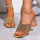 thumbnail image 4 of Sandalias de Mujer Cómodas Glitter Peep Toe Mules, Bloque de Talón Sandalias Transparentes de Cristal Verano, 4 of 9