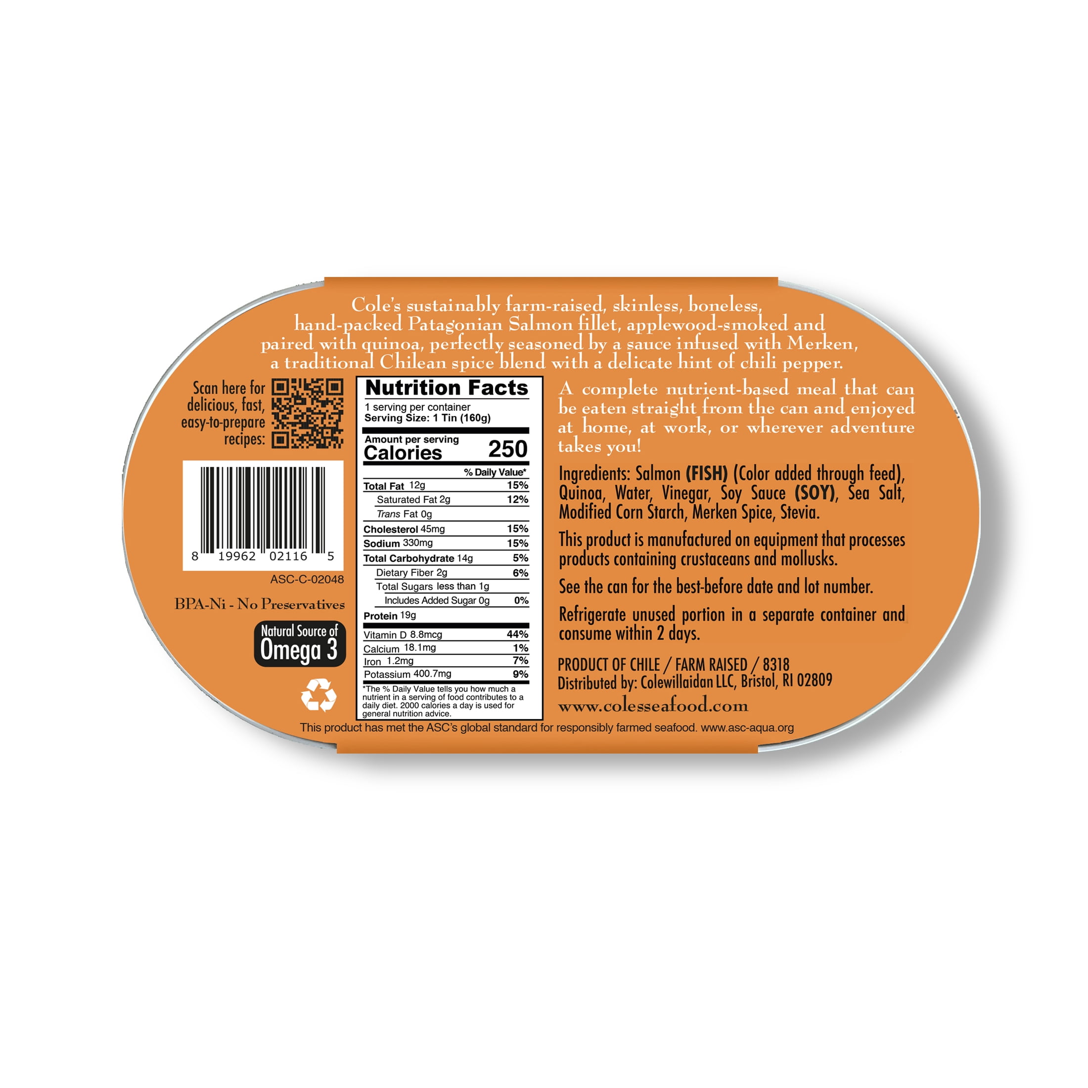 (3 pack) Cole's Patagonian Smoked Salmon with Quinoa 5.6oz, Skinless & Boneless, Gluten-Free