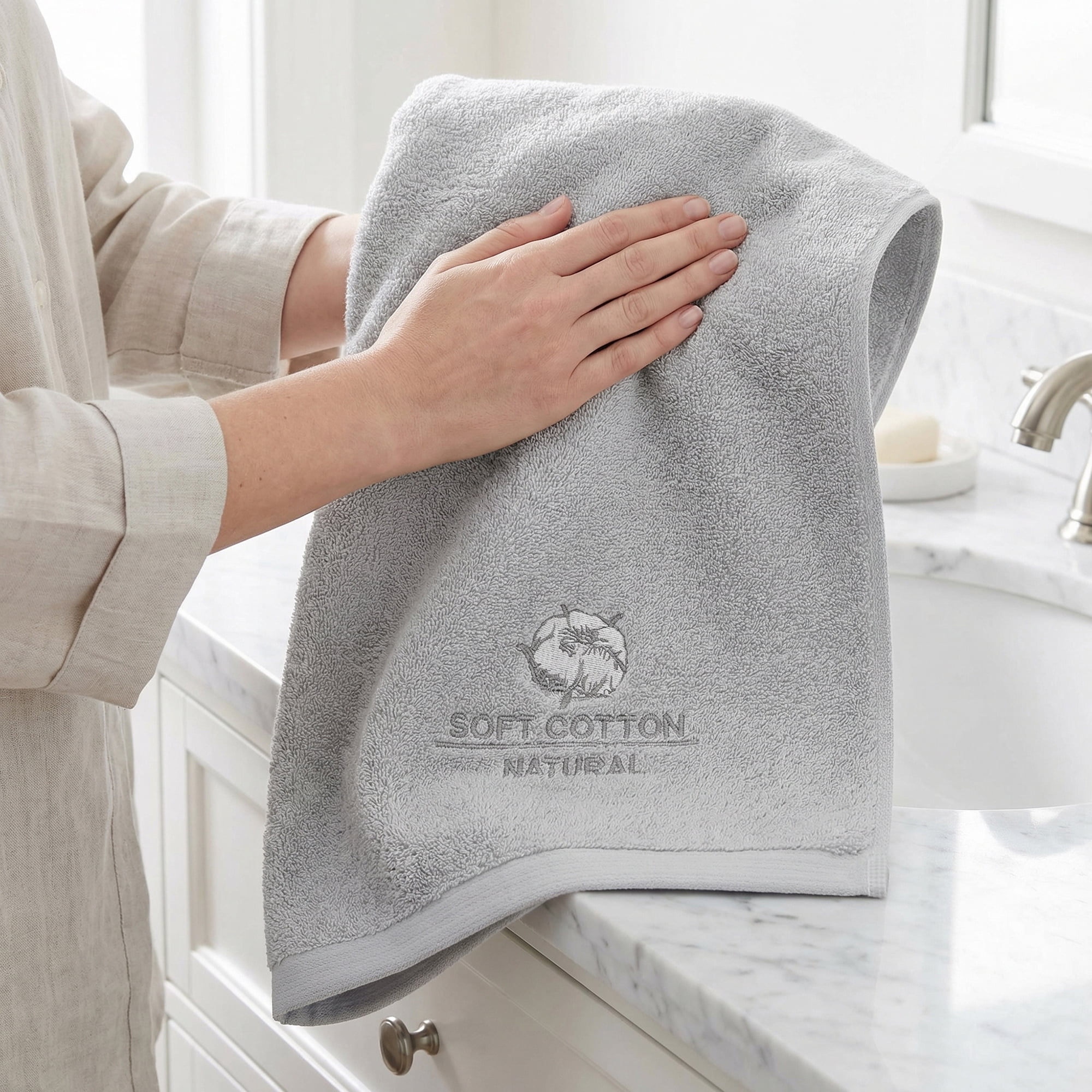 Unique Bargains Ultra Soft Cotton Hand Towel with Cute Embroidery Grey 2pcs