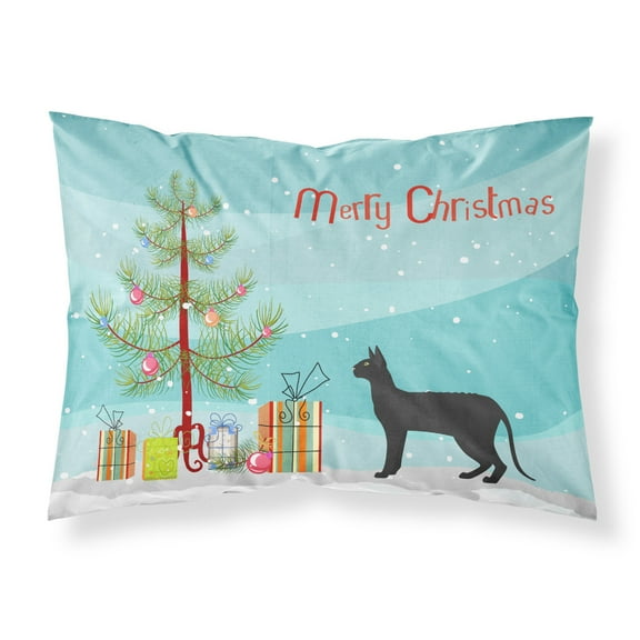 Black Cornish Rex Cat Merry Christmas Fabric Standard Pillowcase