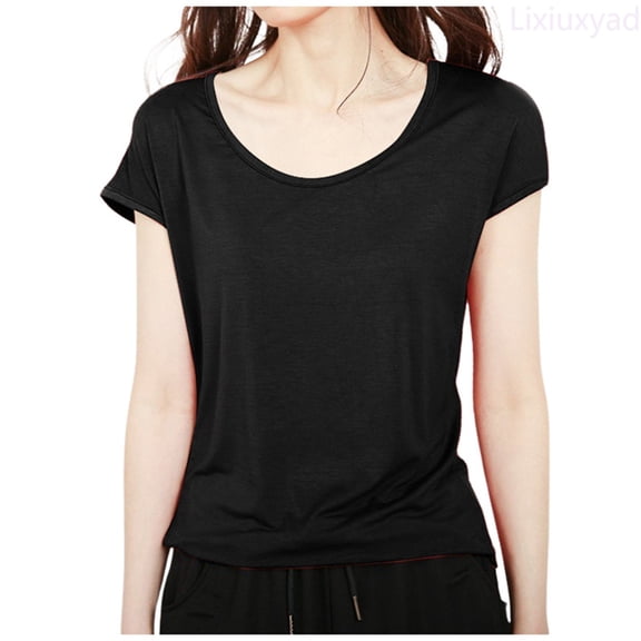 Lixiuxyad Round Neck Short Sleeved Slim Fit Versatile Base Shirt For Women's Casual T Shirt Summer Tee Shirts,Black L