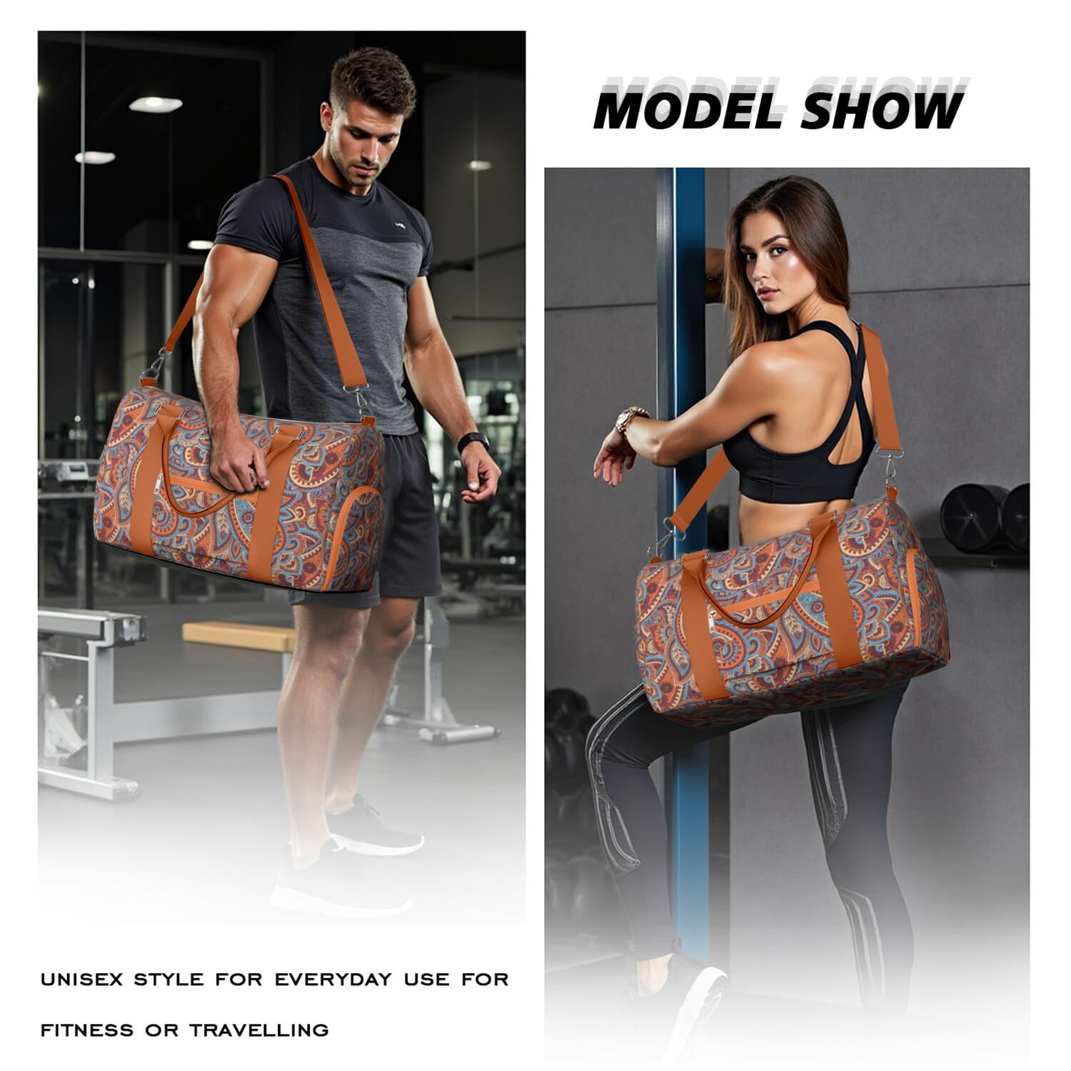 Boho Womens Gym Tote Duffle Bag with Wet Pocket & Shoe Compartment, Floral Checkered Travel Duffel Bag Overnight Weekender Hospital Tote Girls Workout Carry on Bag with Luggage Sleeve