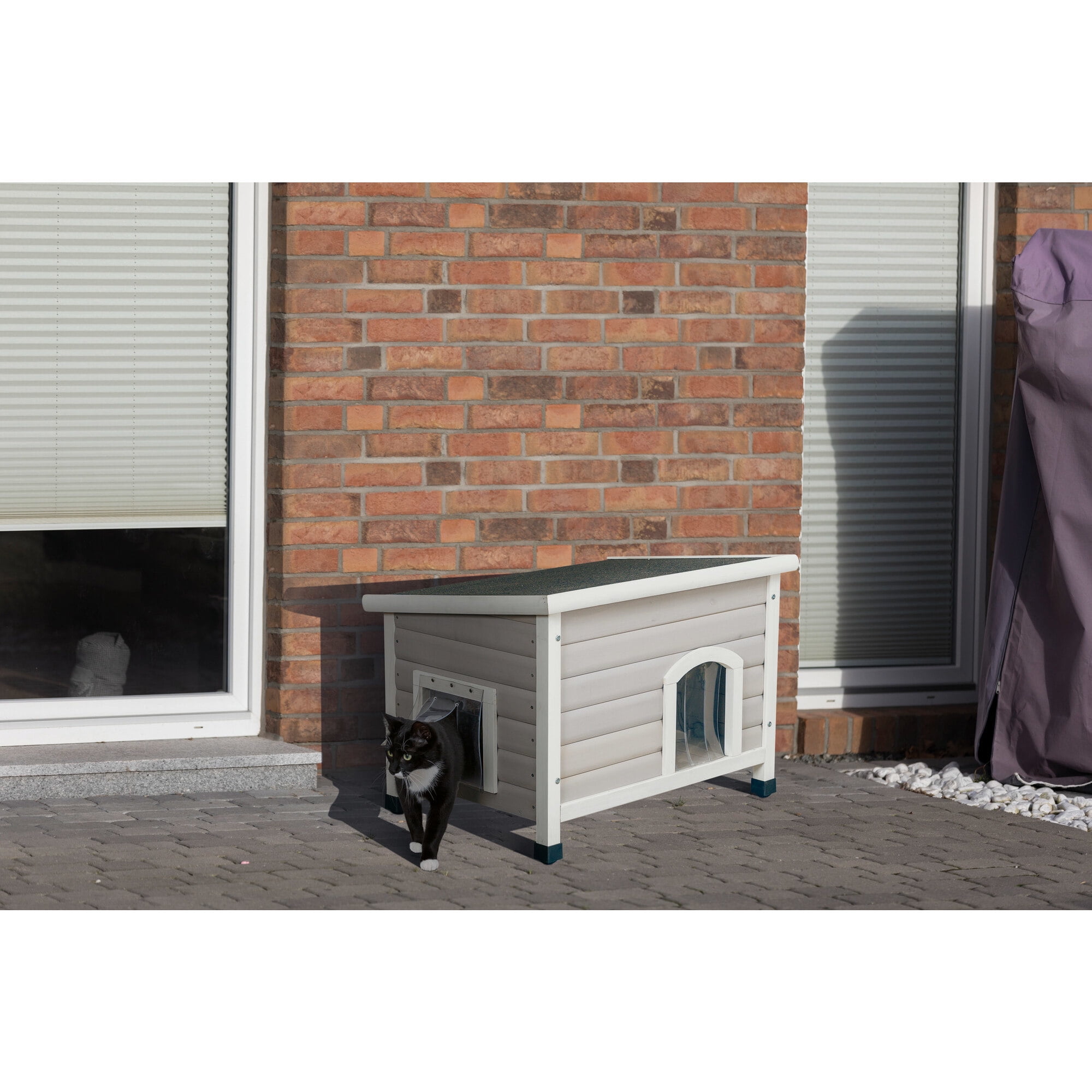 TRIXIE Classic Elevated Weatherproof Cat House, 2 Cover Openings, Indoor-Outdoor Cat Home