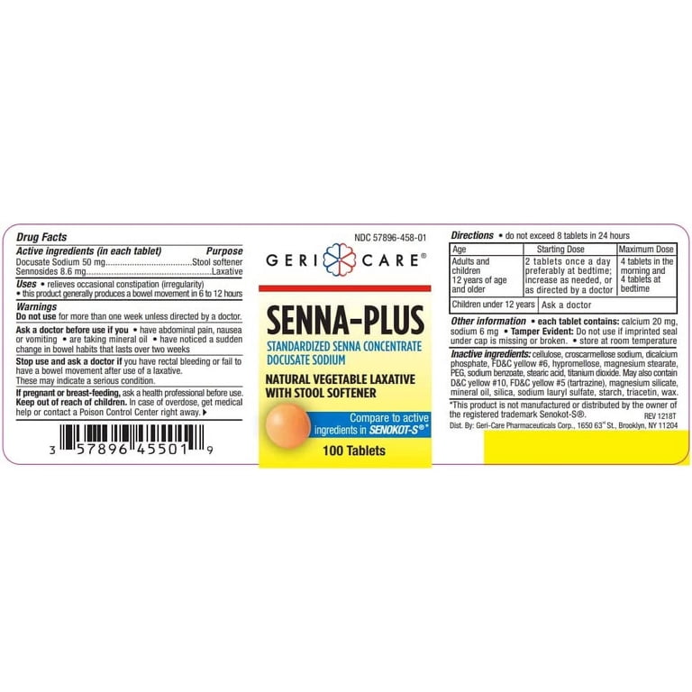 Geri-Care Senna Plus Natural Vegetable Laxative with Stool