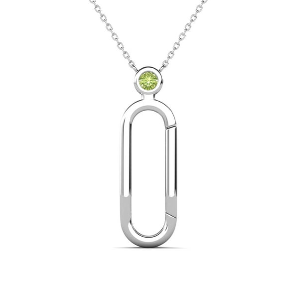 TriJewels Round Peridot Accent Paperclip Charm Holder Pendant Necklace in 10K White Gold