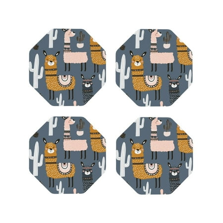 

Tideii Llama and Cactus for Leather Coasters 4 Pieces Anti-fouling and Anti-scalding Decorative Coasters Suitable for Restaurants Kitchens Coffee Shops-Octagon