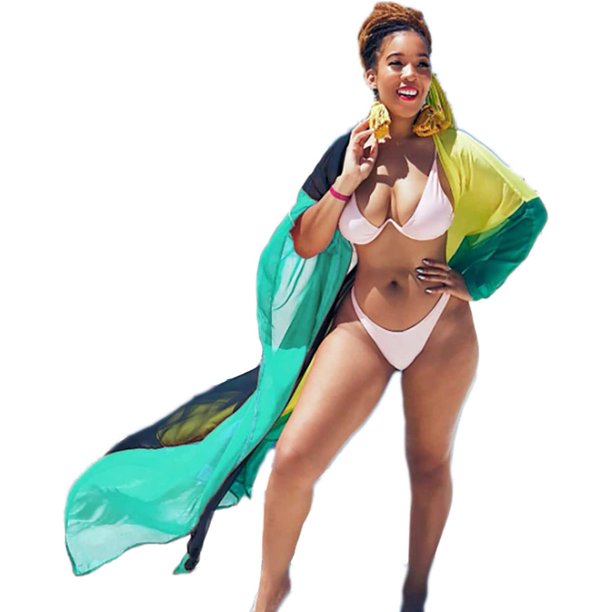 Xishao Cubre Bikini de Playa de Gasa Talla Grande para Mujer Cárdigan Kimono Multicolor Verde Verde Xishao ropa