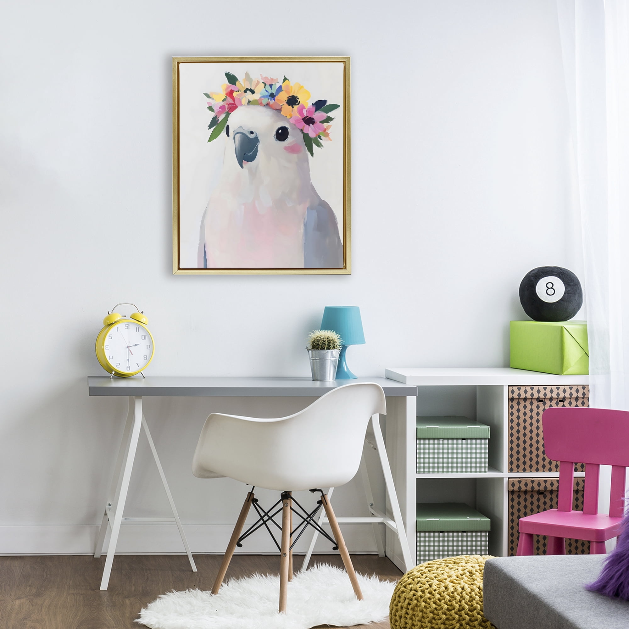 Stupell Industries Flower Crown Dove Gold Framed Floater Canvas Wall Art, design by The Prints Vibe