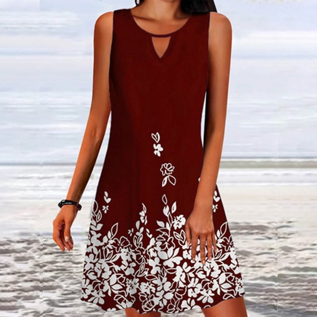 Mefallenssiah Mode Femme Été Sans Manches Col Rond Imprimé Robe