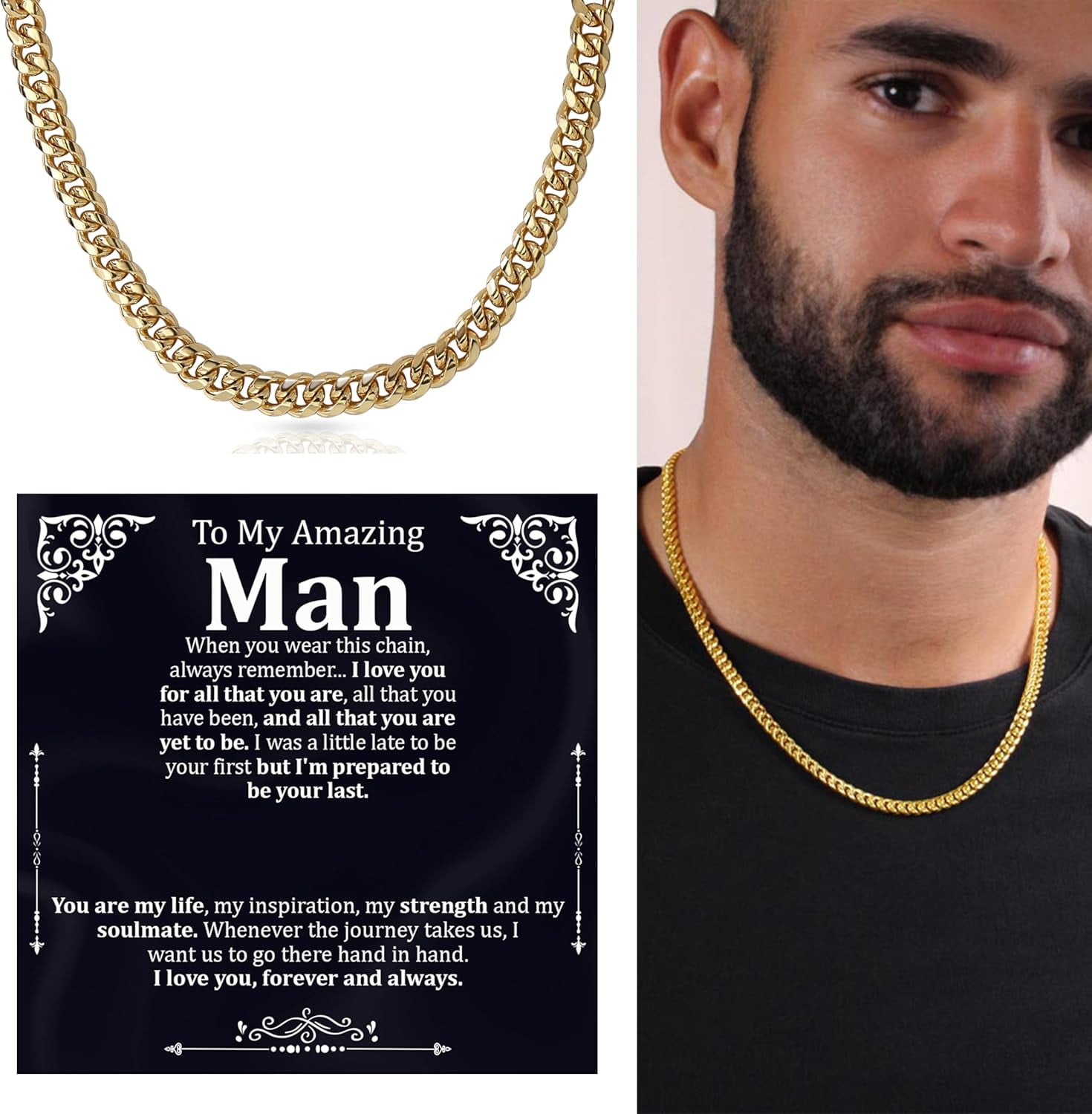 Promise Necklace For Him, Promise Necklace Gift For Boyfriend, Birthday Valentines Jewelry Gifts For Man, Husband Necklace From Wife, Cuban Chain Necklace, Anniversary Necklace For Boyfriend