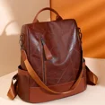 thumbnail image 2 of Mochila universitaria de diseñador de cuero suave para mujer, mochila vintage, mochila de viaje para mujer, mochilas escolares para adolescentes, bolso de hombro, 2 of 5