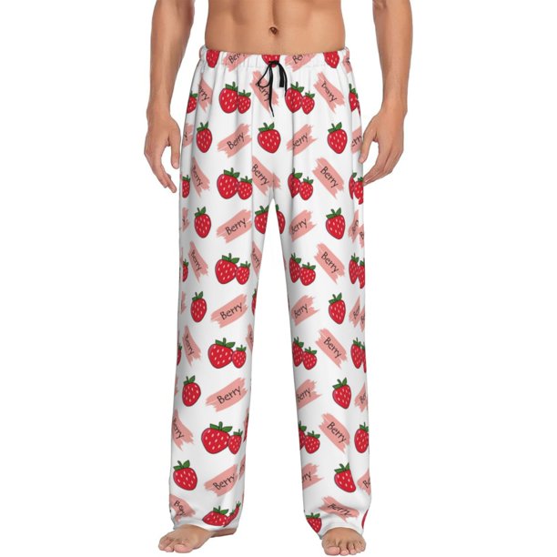 Balery Strawberry Pantalones de pijama para hombre, pijama ultraligero, pantalón de descanso-Large