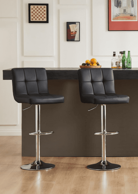 Sybels 2-Pack Adjustable Swivel Bar Stools, Armless PU Leather Counter Height Stools with Back，Black