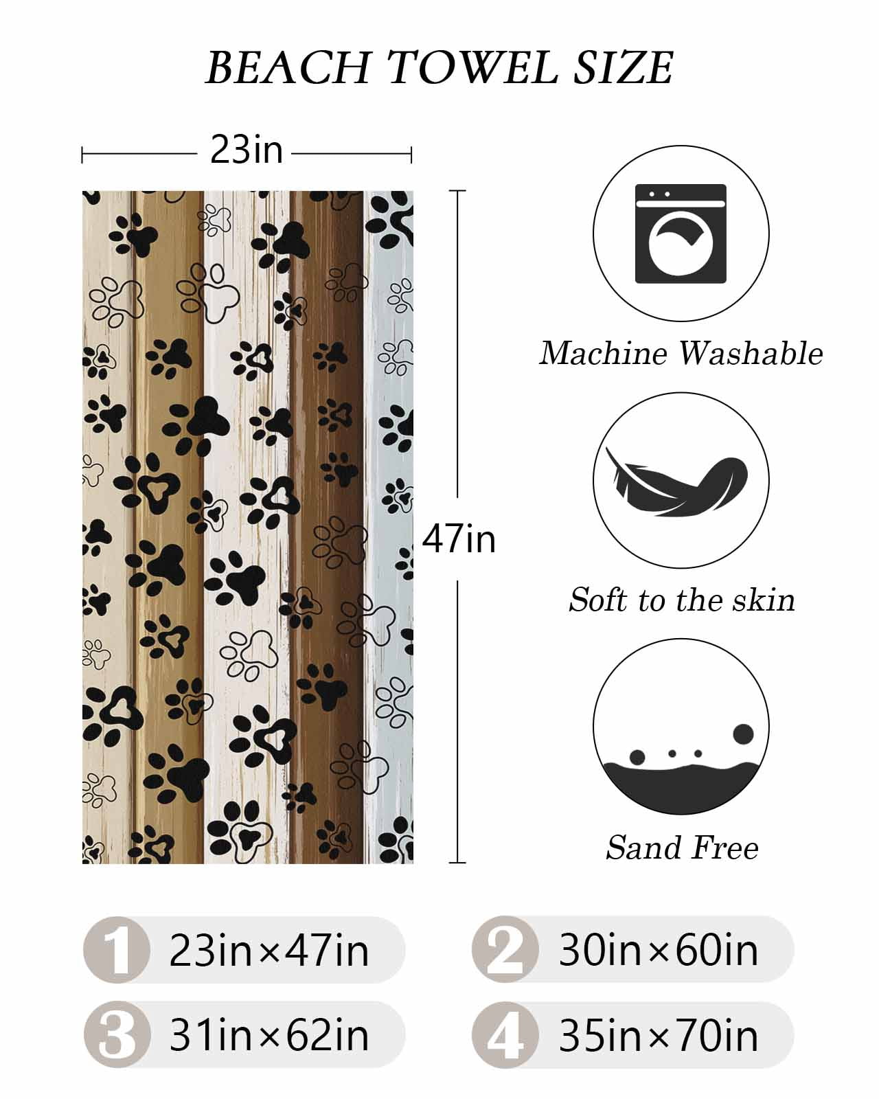 Brown Beige Blue Farmhouse Beach Towels Oversized Super Absorbent, Black Dog Paw Vintage Wooden Lightweight Bath Towel Quick Dry Sets For Bathroom/Pool/Rv Camping/Beach Play/Gym Room/Picnic 31"x62"