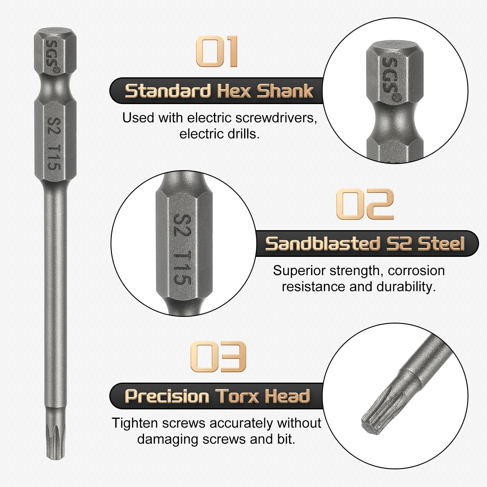Uxcell 3pcs T15 Torx Head Screwdriver Bit 1/4