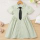 thumbnail image 2 of Odeerbi 2-8 Años Niñas Vestido de Camisa A Rayas Con Corbata de Manga Corta Estilo Preppy Vestido de Línea A La Escuela de Verano Vestido de Estilo Uniforme, 2 of 6