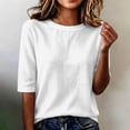 thumbnail image 2 of Linen Texture Blouse for Women, Crew Neck Half Sleeve Loose Tunic - Lightweight Breathable Summer Casual Top White S, 2 of 7