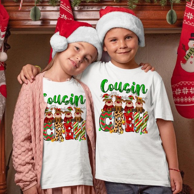 Camiseta navideña con estampado de ciervos para niños, ropa para primos, camisetas para niño y niña, atuendo de fiesta, camisetas a juego para hermanos