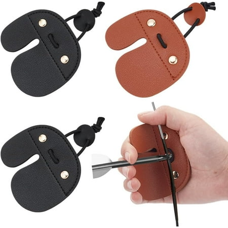 4 Pcs 2 Styles Leather Archery Finger Tabs Recurve Bow String Finger Guard Adjustable Shooting Tabs Finger Saver Protect Guard for Recurve Bows Hunting Outdoor Practice