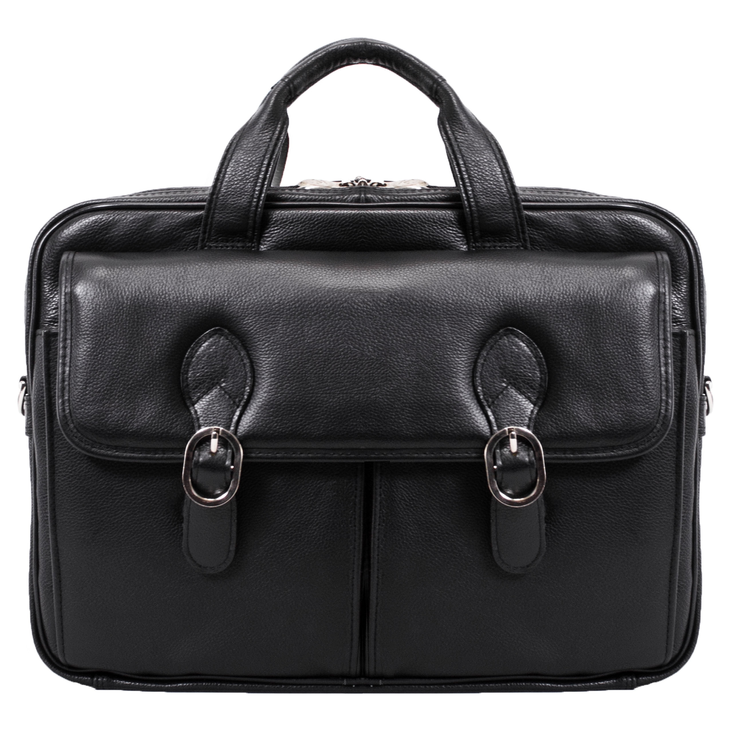 McKlein HYDE PARK, Double Compartment Laptop Briefcase, Top Grain Cowhide Leather, Black (15735C)