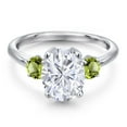 thumbnail image 3 of Gem Stone King 925 Sterling Silver Green Peridot Ring Set with Oval Moissanite (3.60 Cttw), 3 of 7