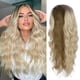 thumbnail image 1 of Pelucas con flequillo para mujer, peluca ondulada suelta, peluca larga, peluca dorada degradada, cabello sintético rizado medio, onda larga., 1 of 2