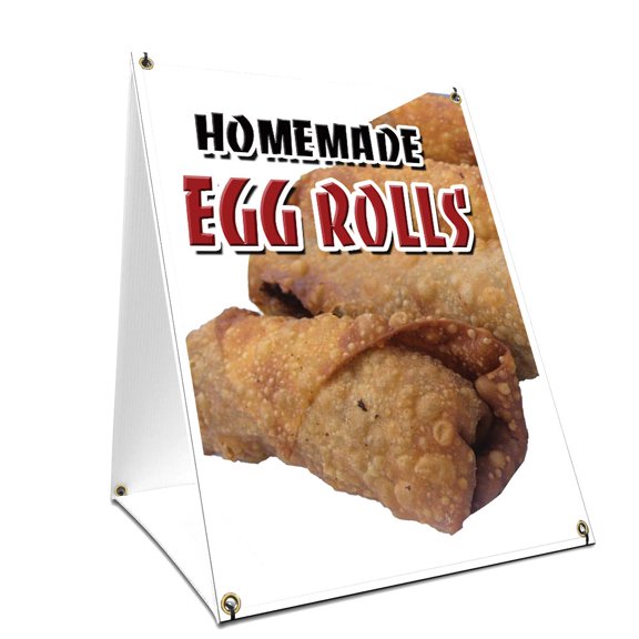 A-frame Sidewalk Homemade Egg Rolls Sign With Graphics On Each Side | 24" X 36" Print Size